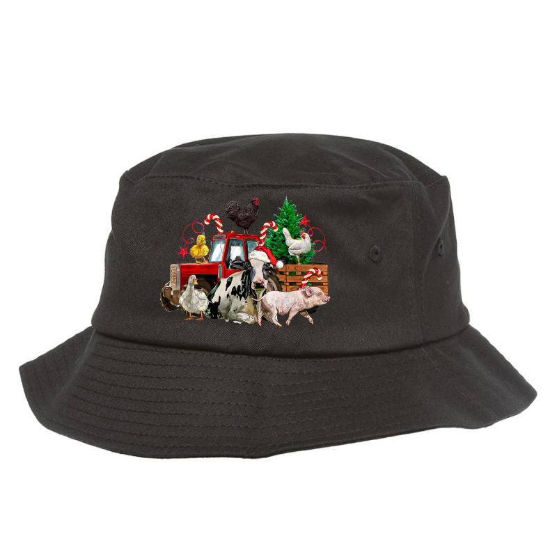 Christmas Farm Animals With Farm Tractor Bucket Hat by August | Artistshot