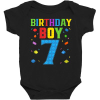 Cute 7th Birthday Gift 7 Years Old Block Building Boys Kids T Shirt Baby Bodysuit | Artistshot