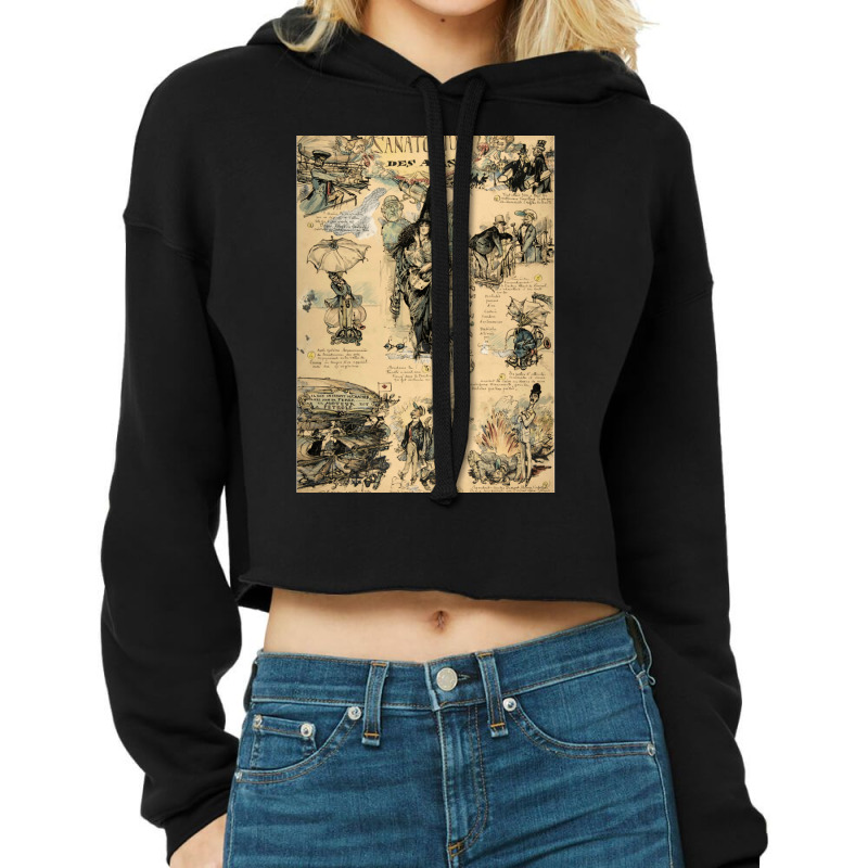 Vintage Crazy Lunatics Cartoon  1855 Sanatorium Des Airs Cropped Hoodie by DonnieCarlson | Artistshot