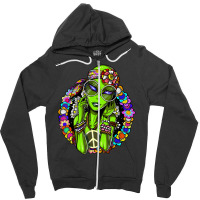 Space Alien Hippie Floral Peace Science Fiction Zipper Hoodie | Artistshot