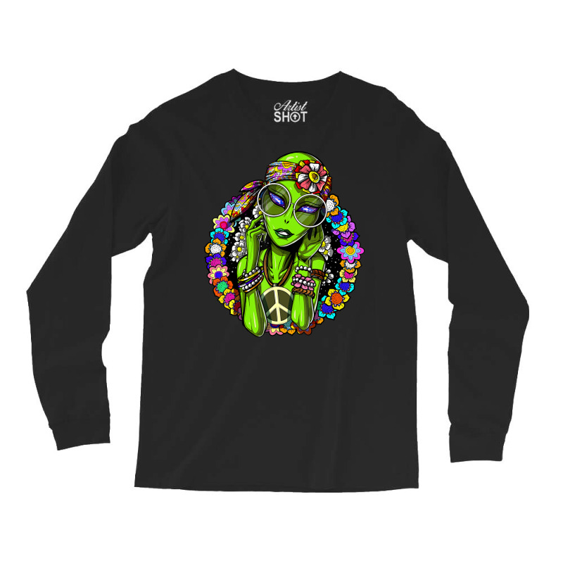 Space Alien Hippie Floral Peace Science Fiction Long Sleeve Shirts by phamkhao | Artistshot