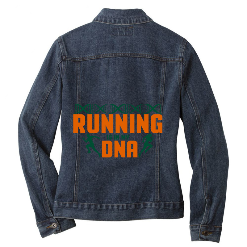 Running Is In My Dna Biology Motivation Genetics Workout Ladies Denim Jacket by cm-arts | Artistshot