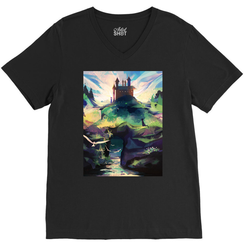 Castle V-neck Tee | Artistshot