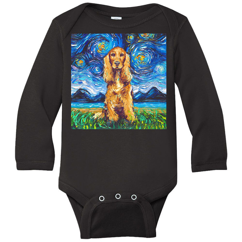 Cocker Spaniel T  Shirt Golden Cocker Spaniel Night T  Shirt Long Sleeve Baby Bodysuit by joliejast | Artistshot