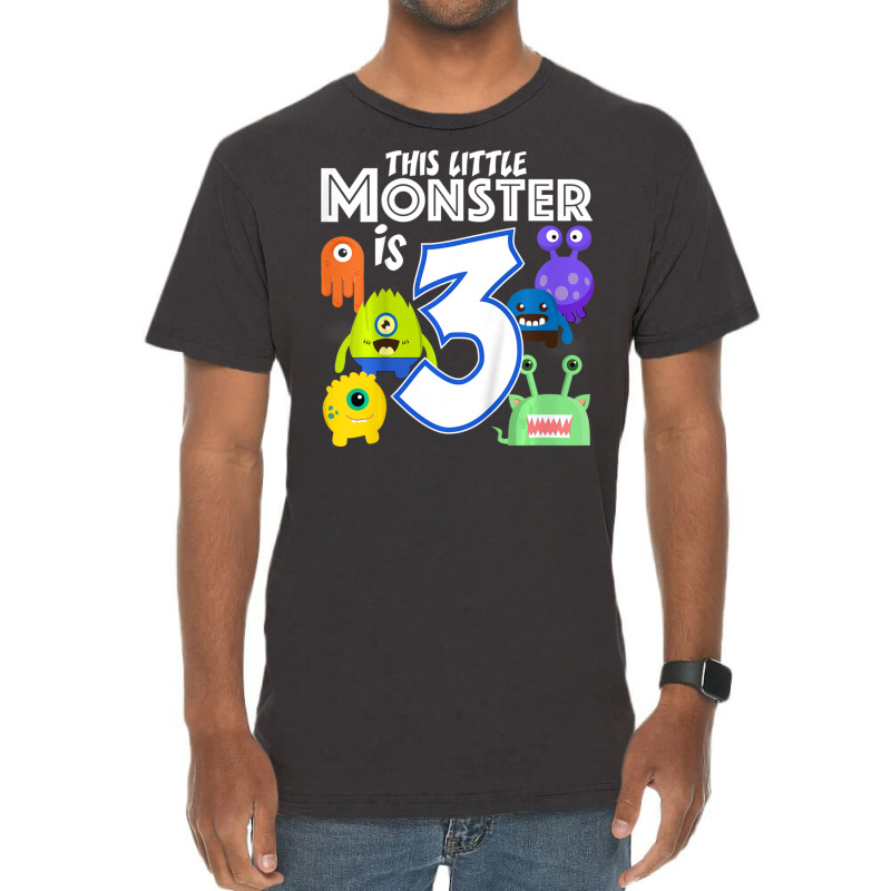 3 Year Old Monster Birthday Party Alien Monsters 3rd Vintage T-Shirt by hoangan | Artistshot