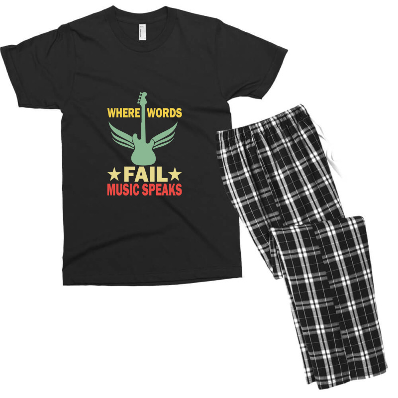 Where Words Fail Music Speaks Funny Vintage Guitar Musician Guitarist  Men's T-shirt Pajama Set by KristieDavis | Artistshot