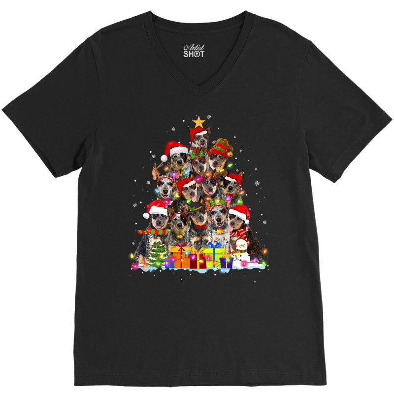 Christmas Pajama Australian Cattle Tree Xmas Lover Dog Long Sleeve T S V-Neck Tee by cm-arts | Artistshot