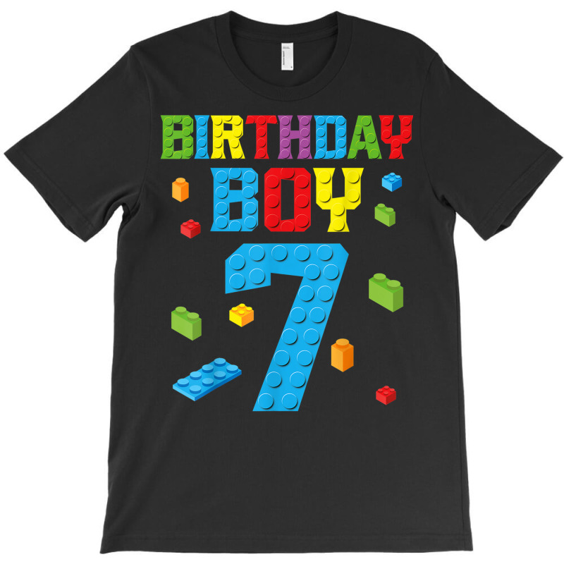 Master Builder 7th Birthday Boy 7 Seven Year Building Bricks T-Shirt by Stunner | Artistshot