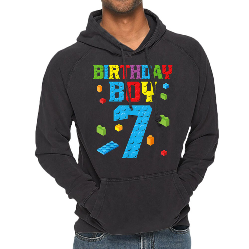 Master Builder 7th Birthday Boy 7 Seven Year Building Bricks Vintage Hoodie by Stunner | Artistshot