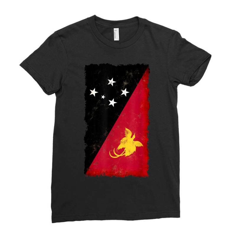 Distressed Papua New Guinea Flag National Pride Grunge Style Ladies Fitted T-Shirt by Posh | Artistshot