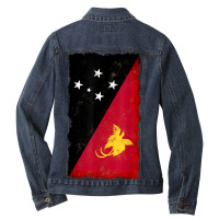 Distressed Papua New Guinea Flag National Pride Grunge Style Ladies Denim Jacket | Artistshot