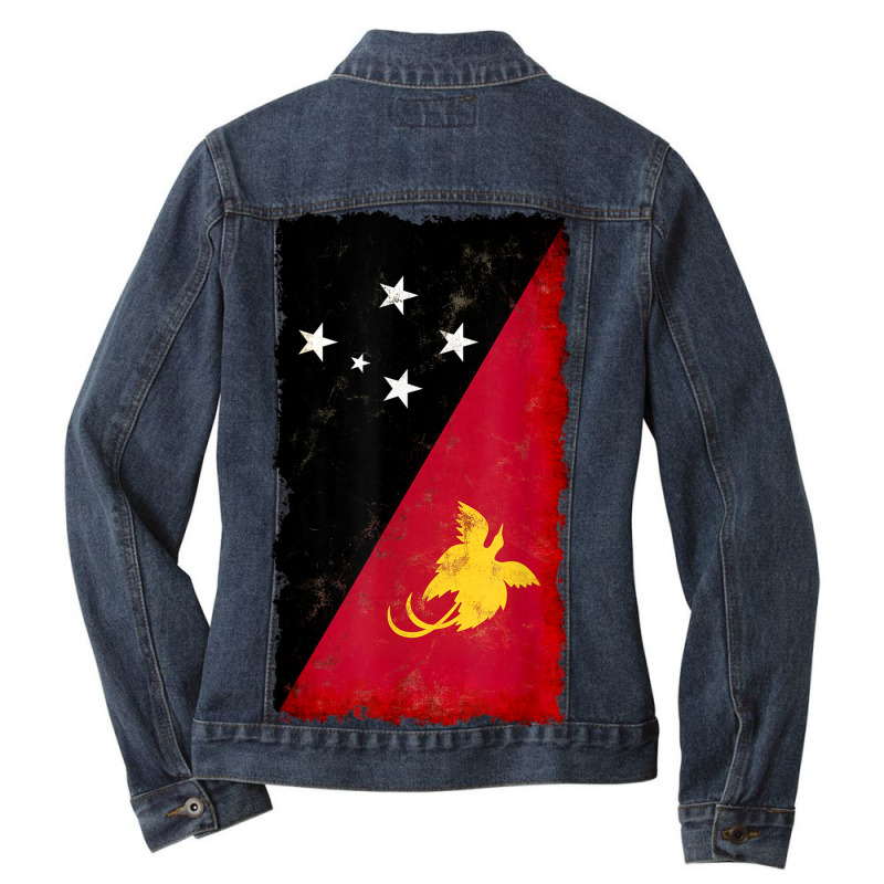 Distressed Papua New Guinea Flag National Pride Grunge Style Ladies Denim Jacket by Posh | Artistshot