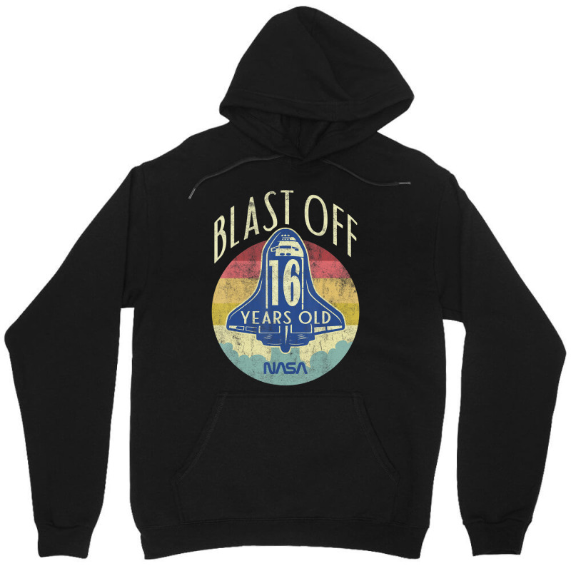 Space Shuttle Blast Off 16th Birthday Retro Portrait Unisex Hoodie by ledo | Artistshot