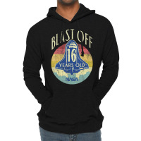 Space Shuttle Blast Off 16th Birthday Retro Portrait Lightweight Hoodie | Artistshot