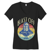 Space Shuttle Blast Off 18th Birthday Retro Portrait Women's V-neck T-shirt | Artistshot