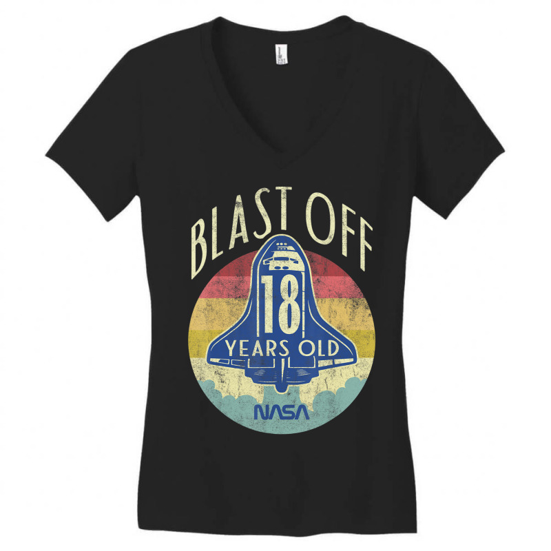 Space Shuttle Blast Off 18th Birthday Retro Portrait Women's V-Neck T-Shirt by ledo | Artistshot