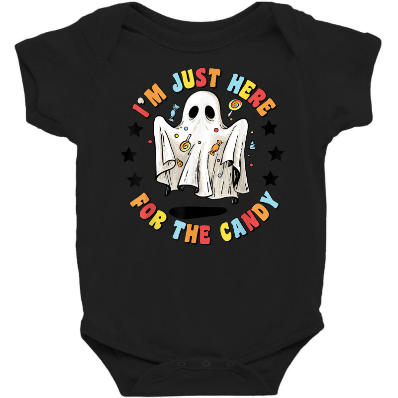 Funny I'm Just Here For The Candy Costume Halloween Ghost Baby Bodysuit by Posh | Artistshot