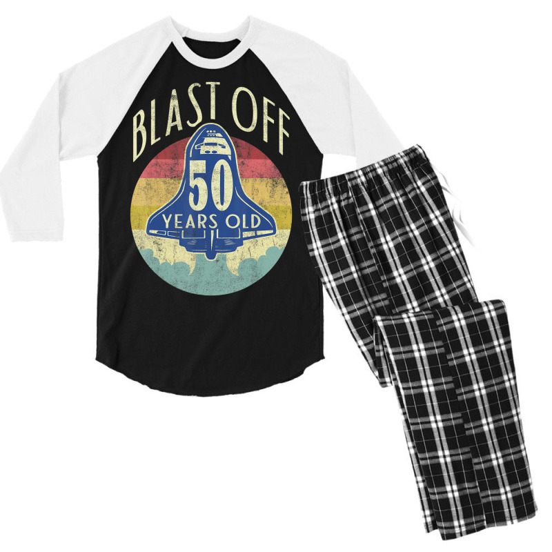 Space Shuttle Blast Off 50th Birthday Retro Portrait Men's 3/4 Sleeve Pajama Set by ledo | Artistshot