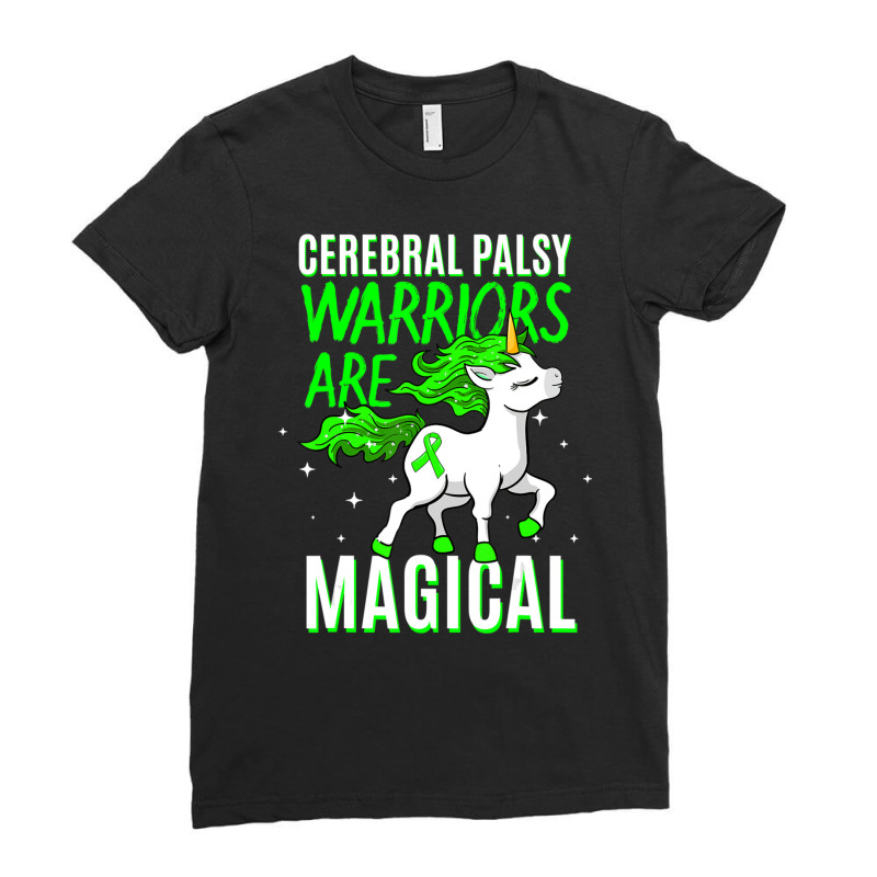 Cerebral Palsy Warrior Magical Unicorn Ataxic Green Ribbon Ladies Fitted T-Shirt by cm-arts | Artistshot