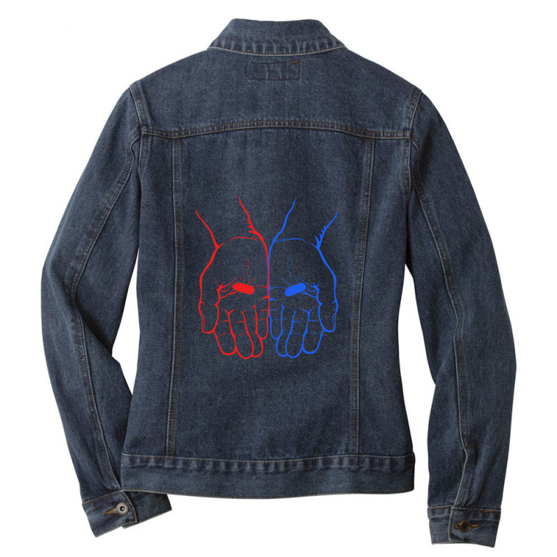 Red Pill Or Blue Pill The Matix Ladies Denim Jacket. By Artistshot