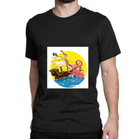 Cartoon Pirate Ship Giant Squid Attack! Classic T-shirt | Artistshot