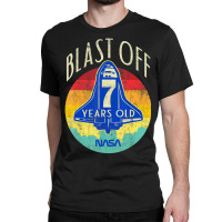 Space Shuttle Blast Off 7th Birthday Retro Portrait Classic T-shirt | Artistshot