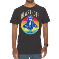 Space Shuttle Blast Off 7th Birthday Retro Portrait Vintage T-shirt | Artistshot