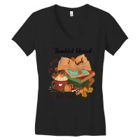 Thankful Blessed And Book Obsessed Fall Season Women's V-neck T-shirt | Artistshot