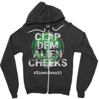 Storm Area 51 Clap Dem Alien Cheeks Stormarea51 Distressed Zipper Hoodie | Artistshot