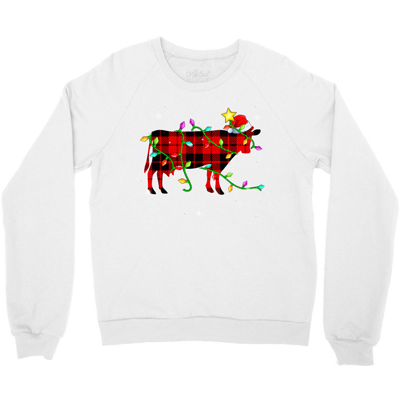 Dairy Cow Lover Christmas Santa Hat Xmas Lights Holidays Long Sleeve T Crewneck Sweatshirt | Artistshot