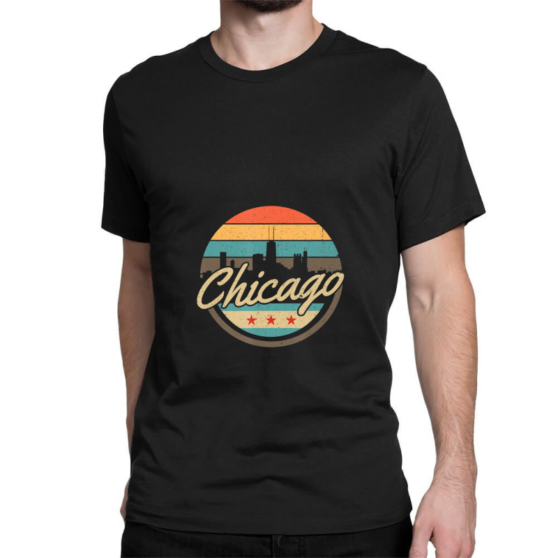 Chicago Flag Skyline Vintage Illinois Usa Souvenir Classic T-shirt by CharlieFairchild | Artistshot