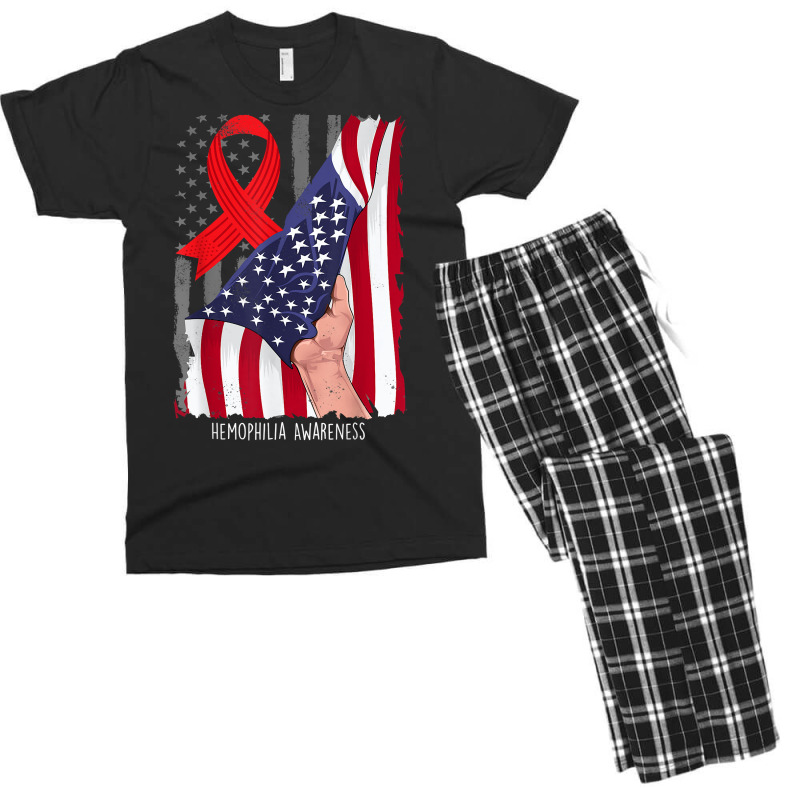 Hemophilia Awareness Vintage American Flag Red Ribbon T Shirt Men's T-shirt Pajama Set by cm-arts | Artistshot