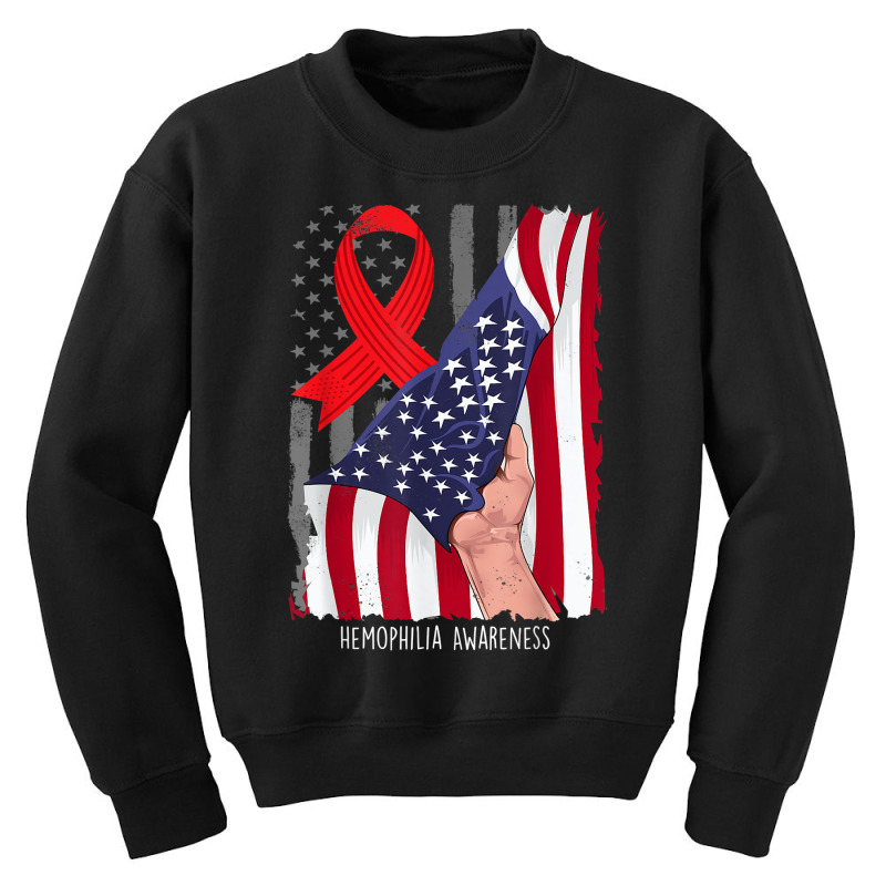 Hemophilia Awareness Vintage American Flag Red Ribbon T Shirt Youth Sweatshirt by cm-arts | Artistshot