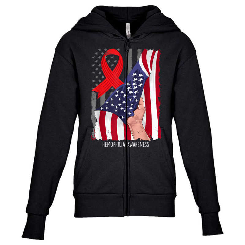 Hemophilia Awareness Vintage American Flag Red Ribbon T Shirt Youth Zipper Hoodie by cm-arts | Artistshot