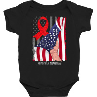 Hemophilia Awareness Vintage American Flag Red Ribbon T Shirt Baby Bodysuit | Artistshot