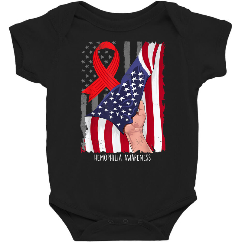 Hemophilia Awareness Vintage American Flag Red Ribbon T Shirt Baby Bodysuit by cm-arts | Artistshot