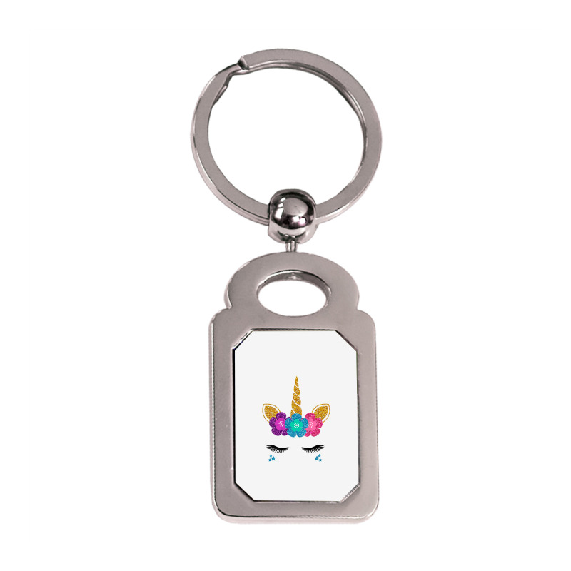 Womens Unicorn Face Halloween Costume Idea And Birthday Outfit Tank To Silver Rectangle Keychain by cm-arts | Artistshot