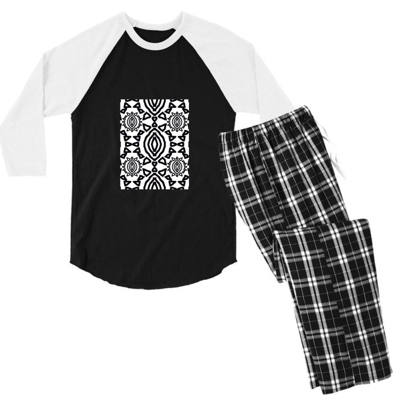 Black White Native Pattern 1 Men's 3/4 Sleeve Pajama Set by CathyCurry | Artistshot