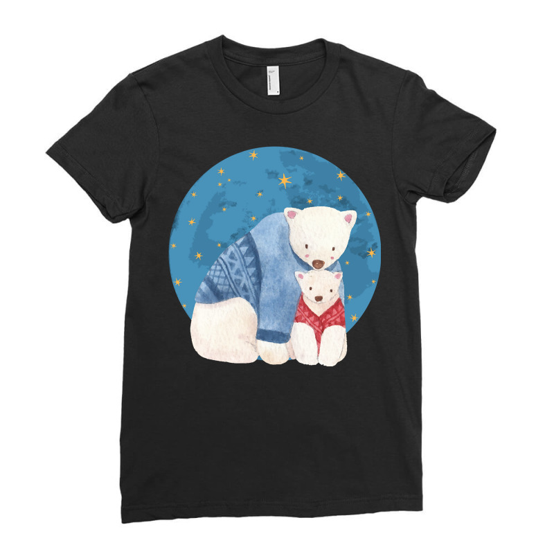 Full Moon Polar Bears   Cute Polar Bear Christmas Pajama Pullover Hood Ladies Fitted T-Shirt by cm-arts | Artistshot