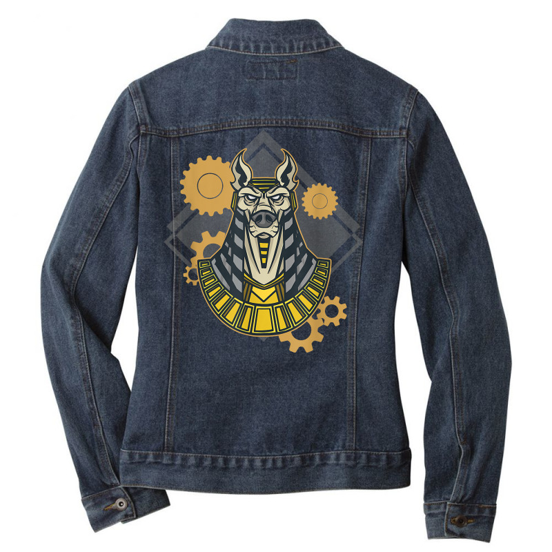 Vintage Steampunk Dog Egypt God Pharao Anubis T Shirt Ladies Denim Jacket by cm-arts | Artistshot