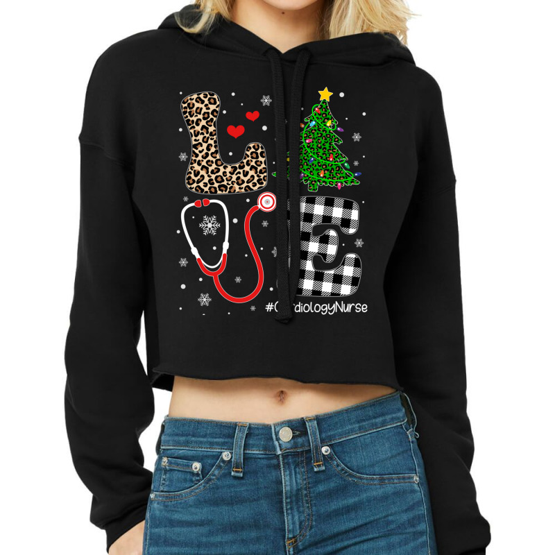 Christmas Tree Buffalo Plaid Love Cardiology Nurse Life Long Sleeve T Cropped Hoodie by cm-arts | Artistshot