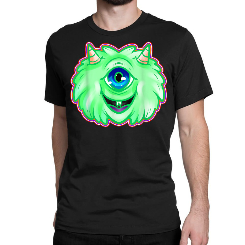 Fluffy Green One Eyed Monster With Horns Halloween Classic T-shirt | Artistshot