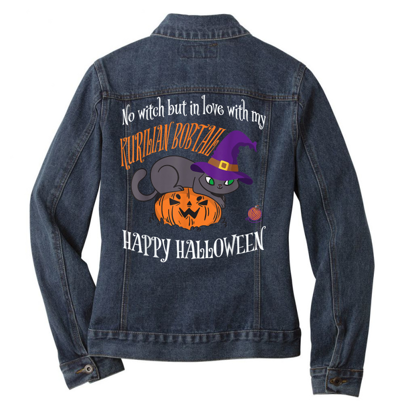 Kurilian Bobtail   Cat Lover Not A Witch Funny Halloween T Shirt Ladies Denim Jacket by cm-arts | Artistshot