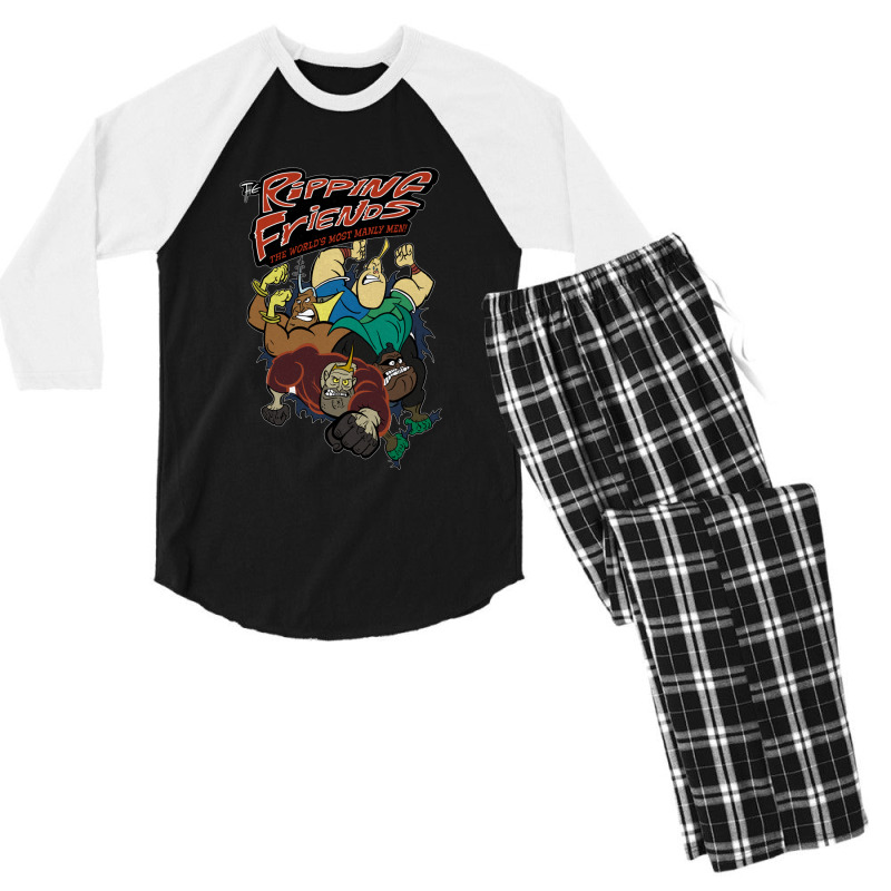 Tributetotherippingfriendstheworld'smostmanlymen!superheroparodycartoo Men's 3/4 Sleeve Pajama Set | Artistshot