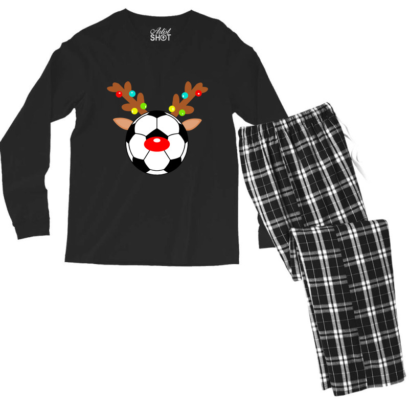 Christmas Reindeer Soccer Ball Design Sports Lover Men's Long Sleeve Pajama Set | Artistshot