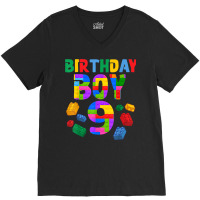 9th Birthday For Master Builder Boy 2013 Block Building Boys V-neck Tee | Artistshot