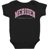 Meriden Connecticut Ct Varsity Style Pink Text Baby Bodysuit | Artistshot