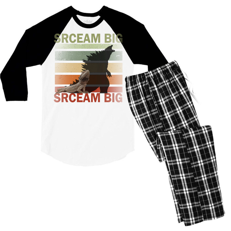 Scream Big. Lucky Lizard With Dinosaur Shadow For Pet Lover Long Sleev Men's 3/4 Sleeve Pajama Set | Artistshot