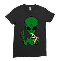 Alien Pizza Eating Peace Space Area-51 Halloween Ladies Fitted T-shirt | Artistshot