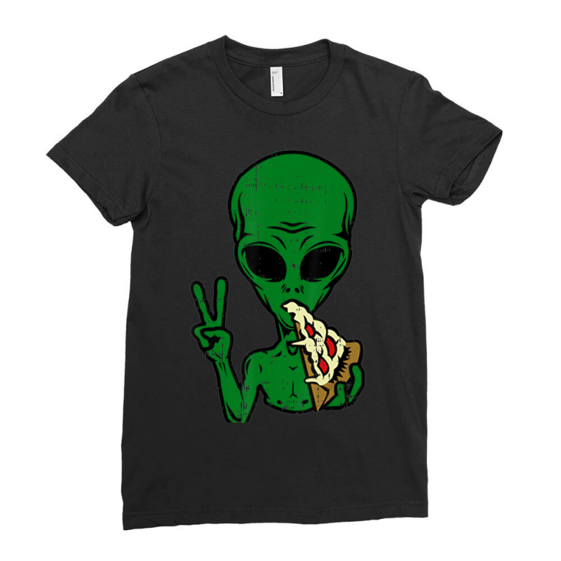 Alien Pizza Eating Peace Space Area-51 Halloween Ladies Fitted T-Shirt by Min03 | Artistshot